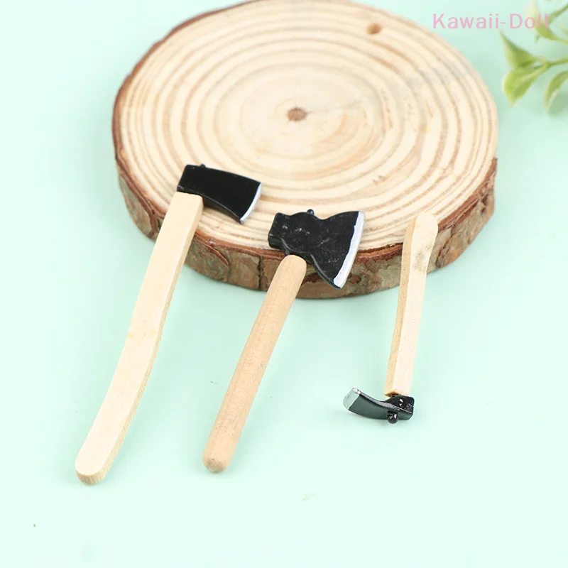 3Pcs/Set Mini Wood Metal Chopper Hatchet Dollhouse Miniature Tools