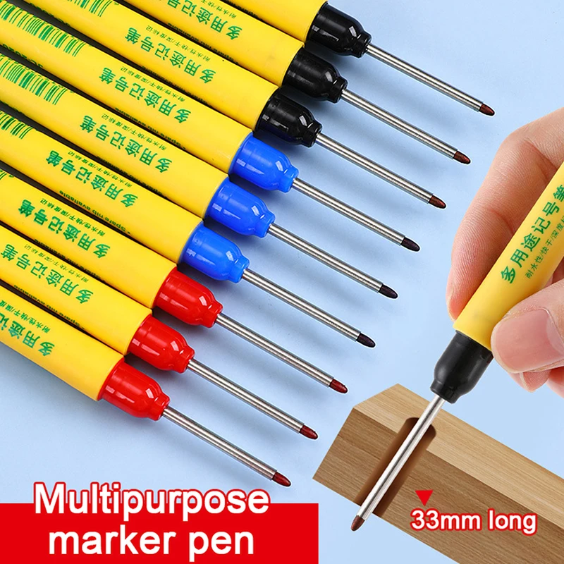 33mm Marking Pen Waterproof and Colorfast Ceramic Tile Wood Metal Deep Hole Long Head Marking Pen Woodworking Electrician Tools