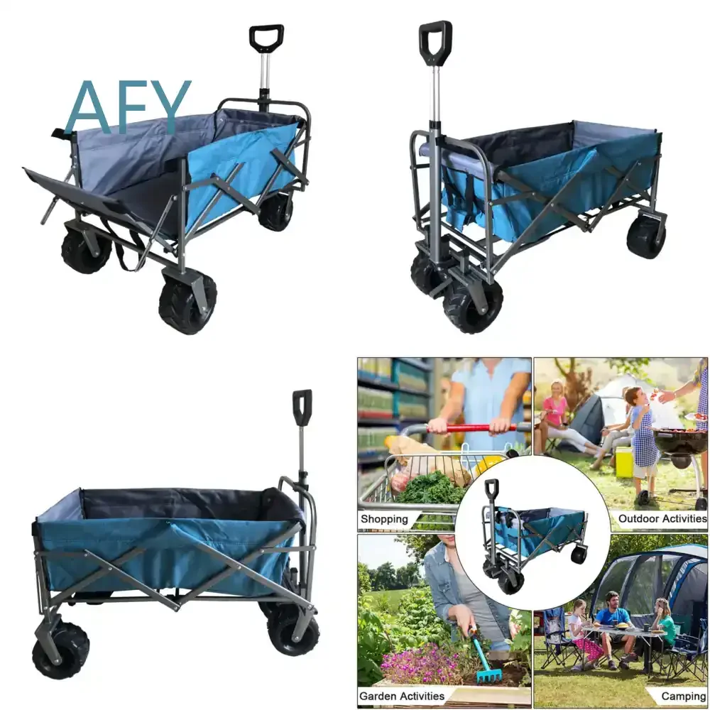 Foldable 4-Way Camping Cart with Rear Opening for Outdoor Cooking Travel Gardening Beach Use Collapsible Pull Handle Utility