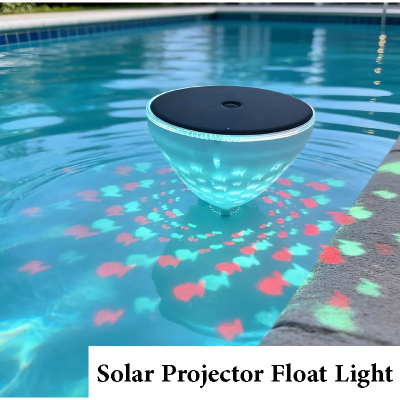 Solar Powered Pool Light Floating Projection Light Led Color Chang Dynamic Fish Projection Rechargeable Bathtub Pool Decor Light