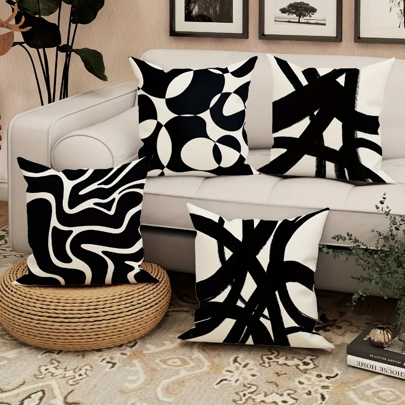 

Abstract Line Black and White PillowcaseSuitable for sofa car bedroom decorative cushion cover pillow cover