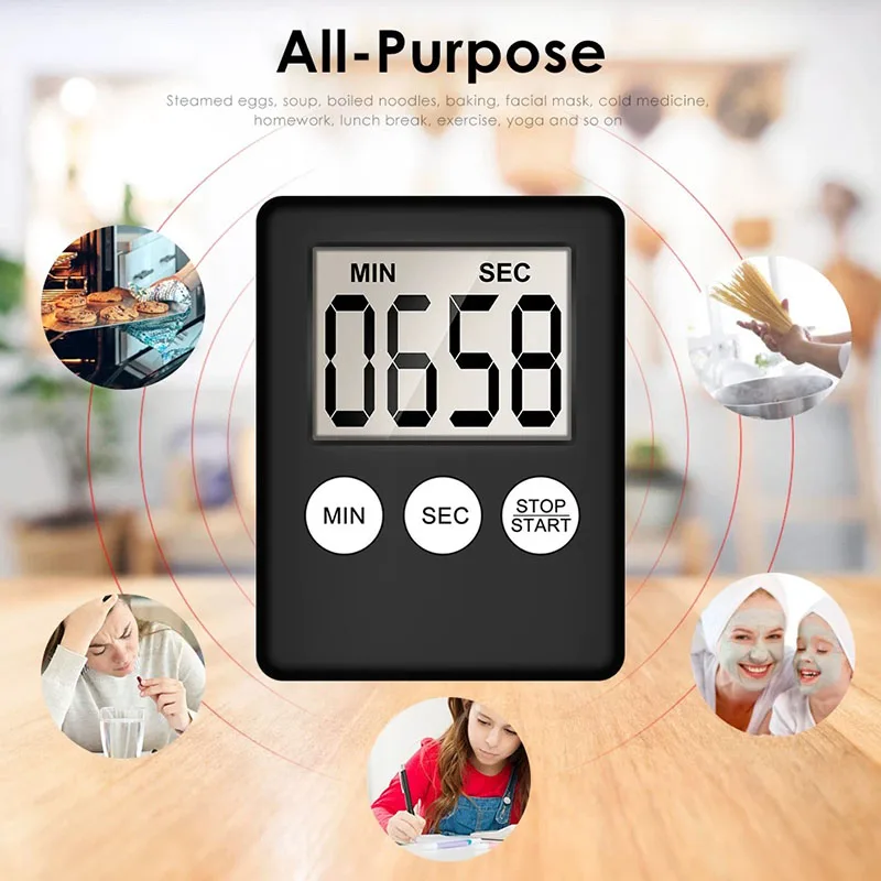  Kitchen Timer Magnetic Cooking Digital LED Display Loud Alarm Minute Second Count Up Countdown Countup Boiling Eggs Timer 