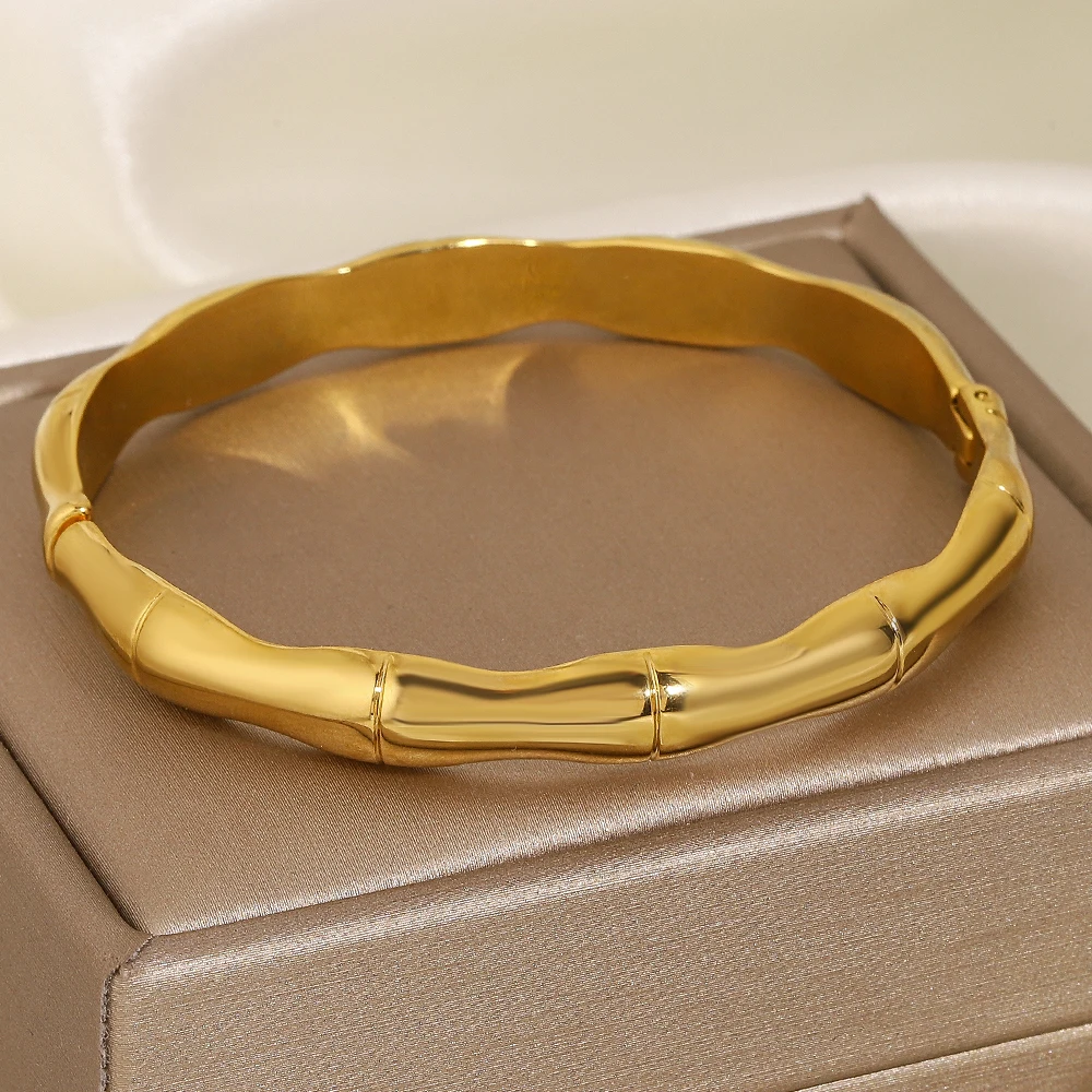 

DODOHAO Smooth Bamboo Bangles For Women Vintage Elegant Wraps Bracelets Solid Color Gold Color Fashions Stainess Steel Jewelry