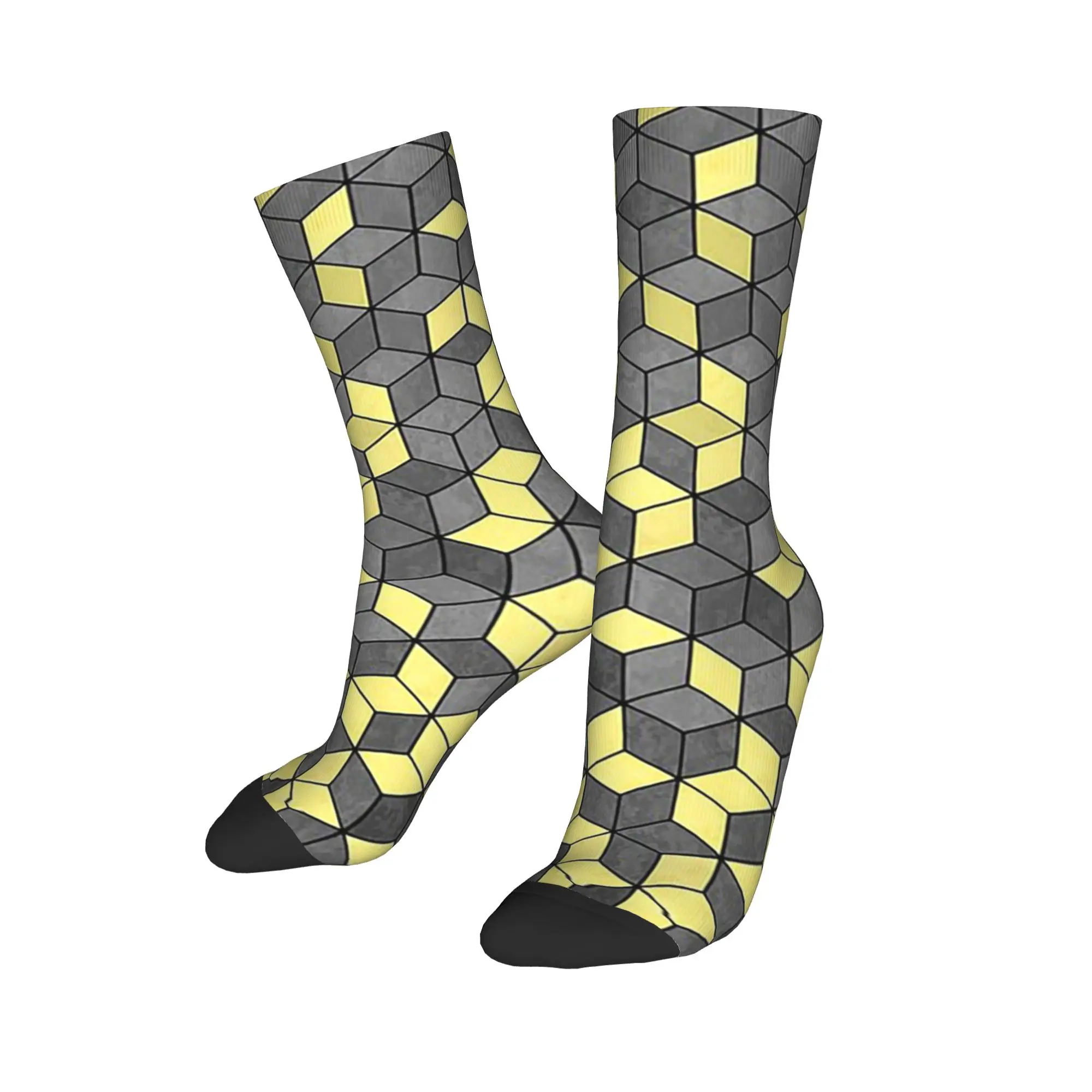 

All Seasons Crew Stockings Gradient Black Grey Cubes Socks Harajuku Hipop Long Socks Accessories for Men Women Birthday Present