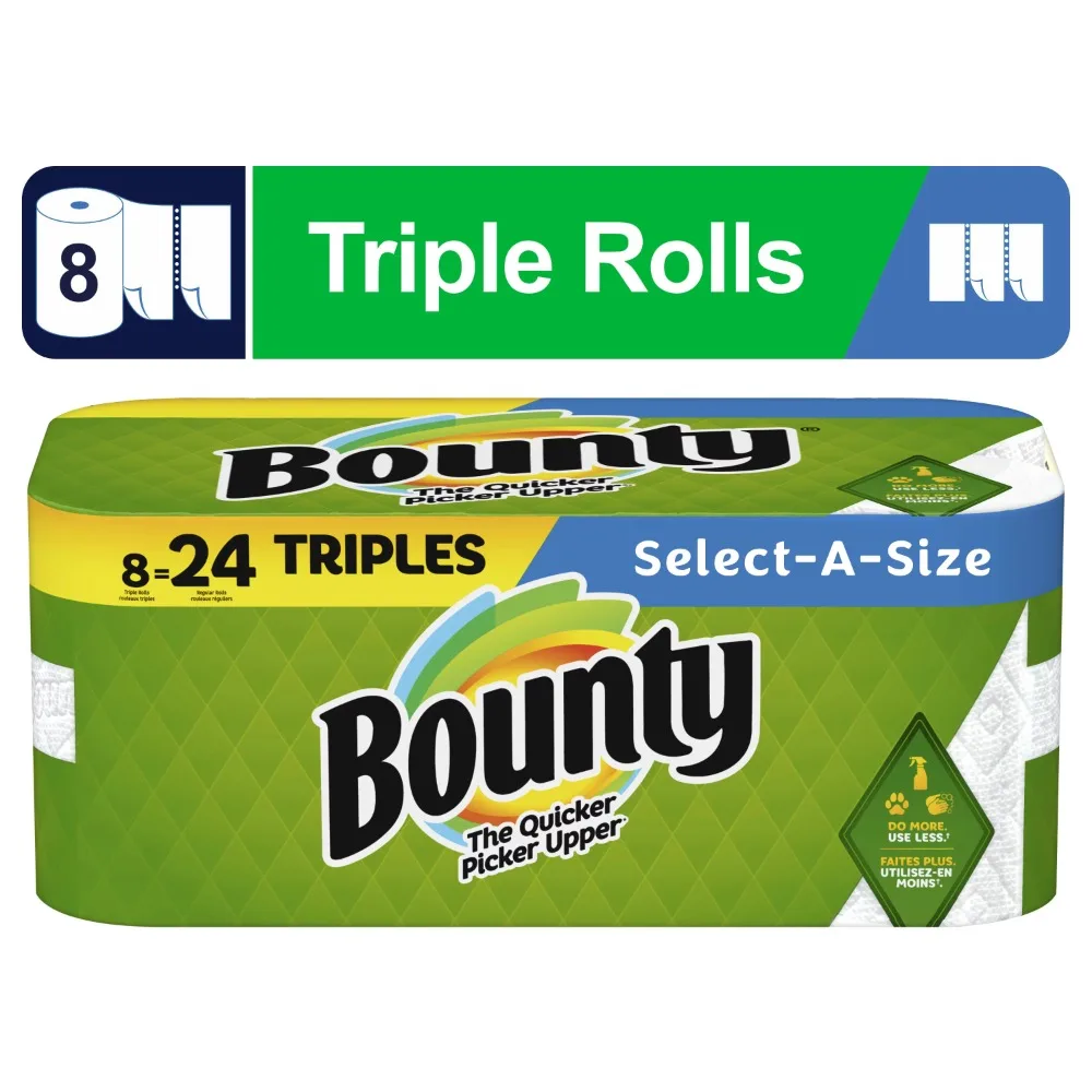 

Bounty Select-a-Size Paper Towels, 8 Triple Rolls, White USA