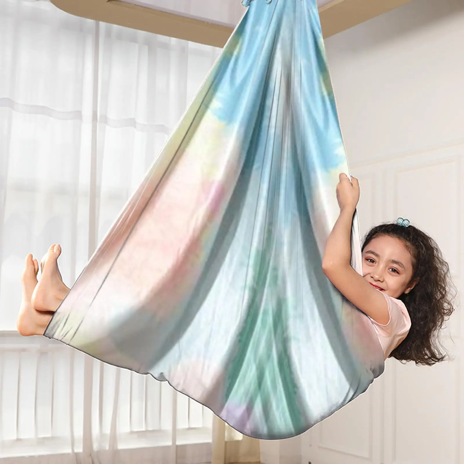 Children Elastic Sensory Hammock Indoor Gymnastics Aerial Yoga Towel Outdoor Swing Hanging Chair For Kids Exercise