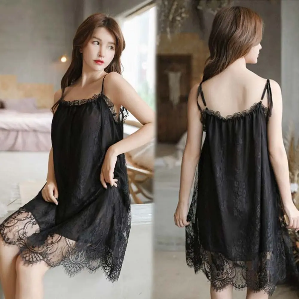 

Charming Lace Flower Suspender Nightdress Loose Ruffled Edge Sleep Dress Thin Pajamas Women Nightgown Home