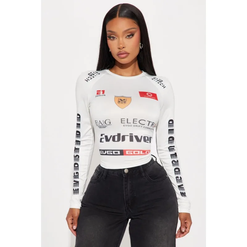 New Women's Casual T-shirt,Slimming Elastic Clothing,Comfortable Long Sleeved Motorcycle Racing,Y2K Short Women'sMotorcycle Suit