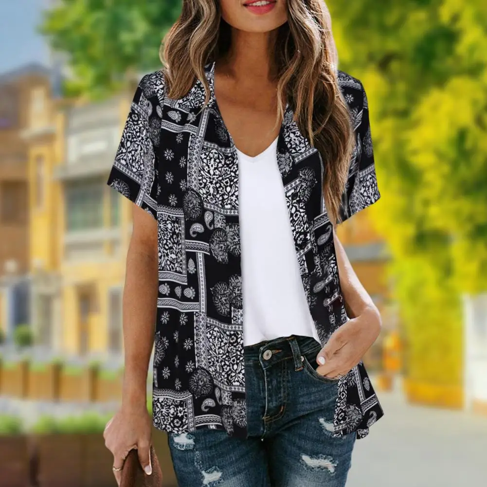 Dames Zomer Casual Shirt Revers Blouse Met Korte Mouwen Shirt Met Enkele Rij Knopen En Bloemenprint Strandshirt Tops Streetwear