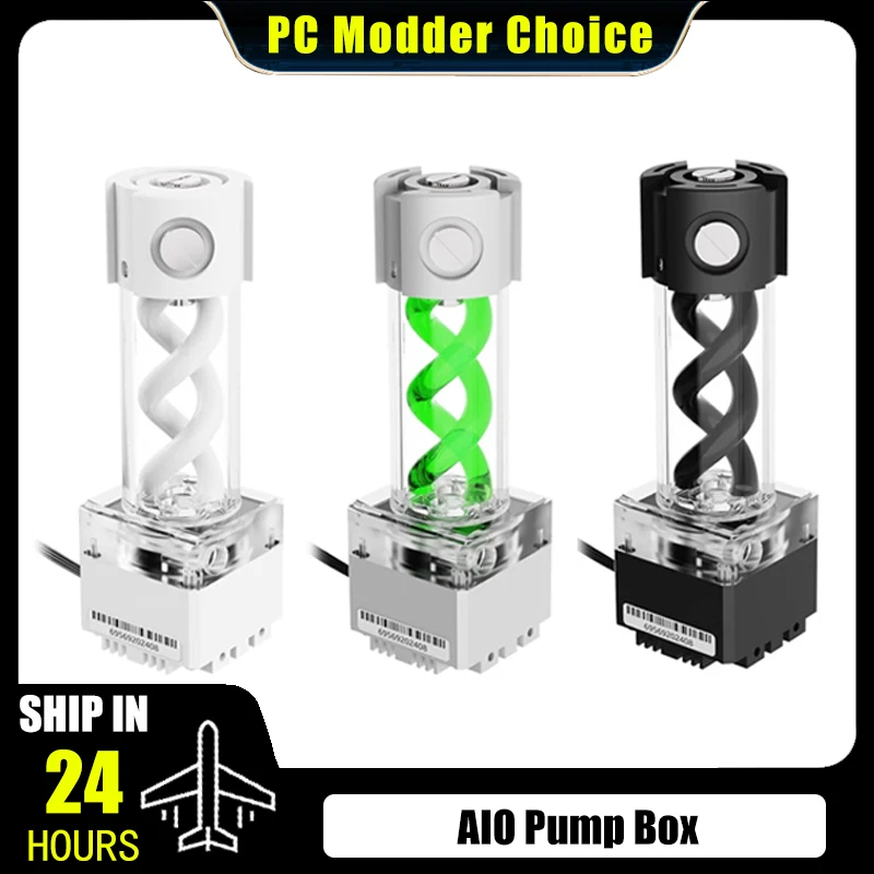 FREEZEMOD Box Pump Reservoir AIO Combo, Aluminum+PMMA Body+DNA Spiral 200mm 300mmLength, No Light Black/Silver/White PUB-FS6MB