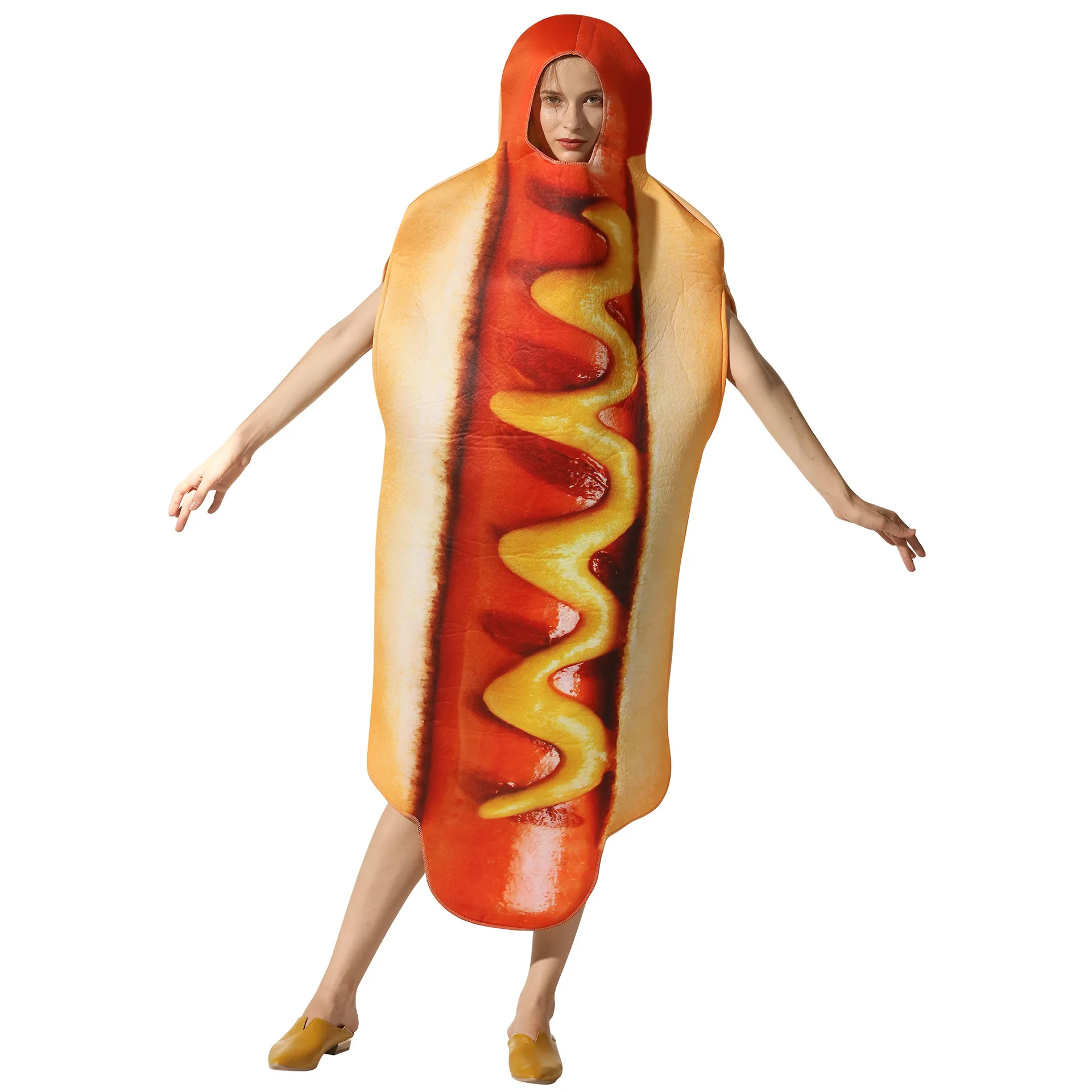 

Halloween Hot Dog Costume for Adults - Funny Full Body Jumpsuit Party Cosplay Outfit, Unisex Group Theme Stage Performance