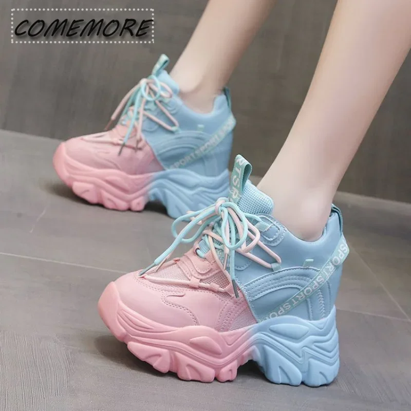 Women\'s Platform Chunky Sneakers Woman Fashion Sports Shoes Pink White Sport Sneaker Tennis Female Elegant Zapatillas Lace-up