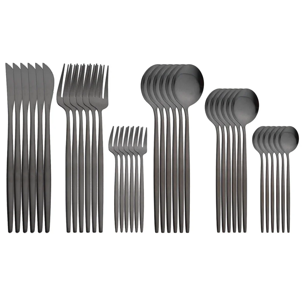 36Pcs Dinnerware Matte Black Knife Fork Tea Spoon Tableware Cutlery Set Stainless Steel Silverware Flatware Kitchen Dinner Set