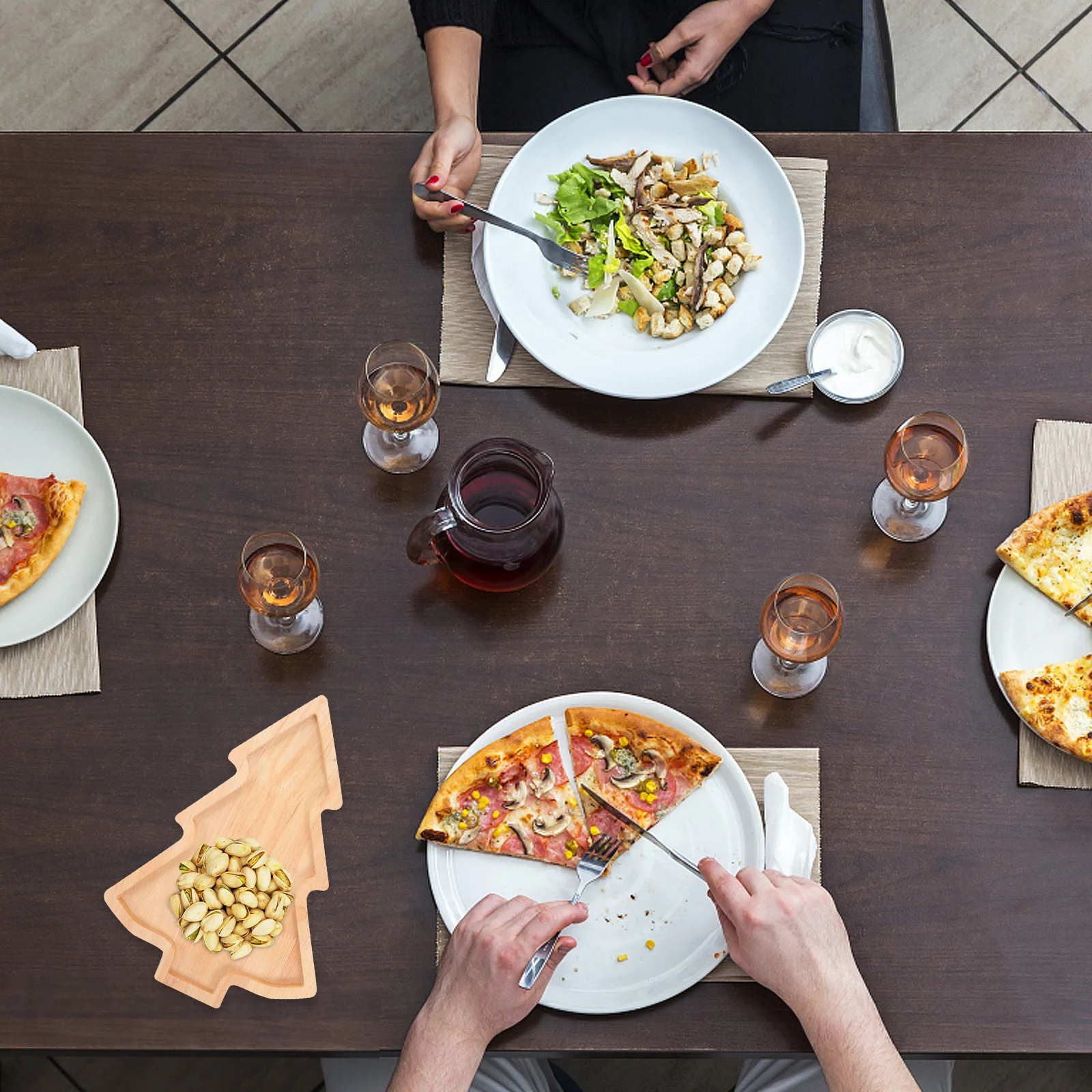 

2Pcs Christmas Tree Serving Tray Rustic Wood Platter for Festive Treats Cookies Candies Appetizers Holiday Party Snack Dish
