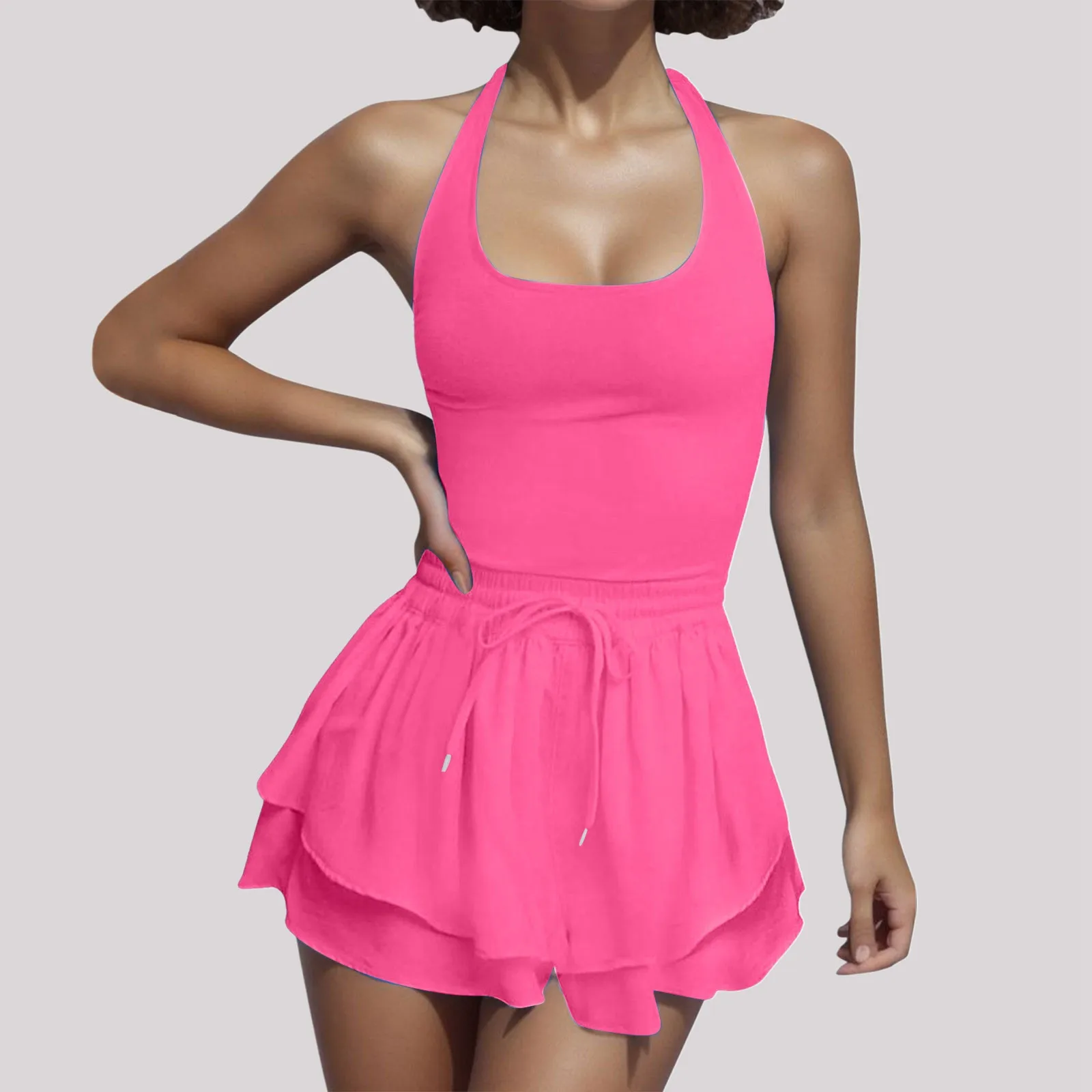 

Women Rompers Summer Strapless Backless Tennis Skirt Dress Athletic Trendy Solid Color Slimmer Bodycon Sports Workout Golf Dress