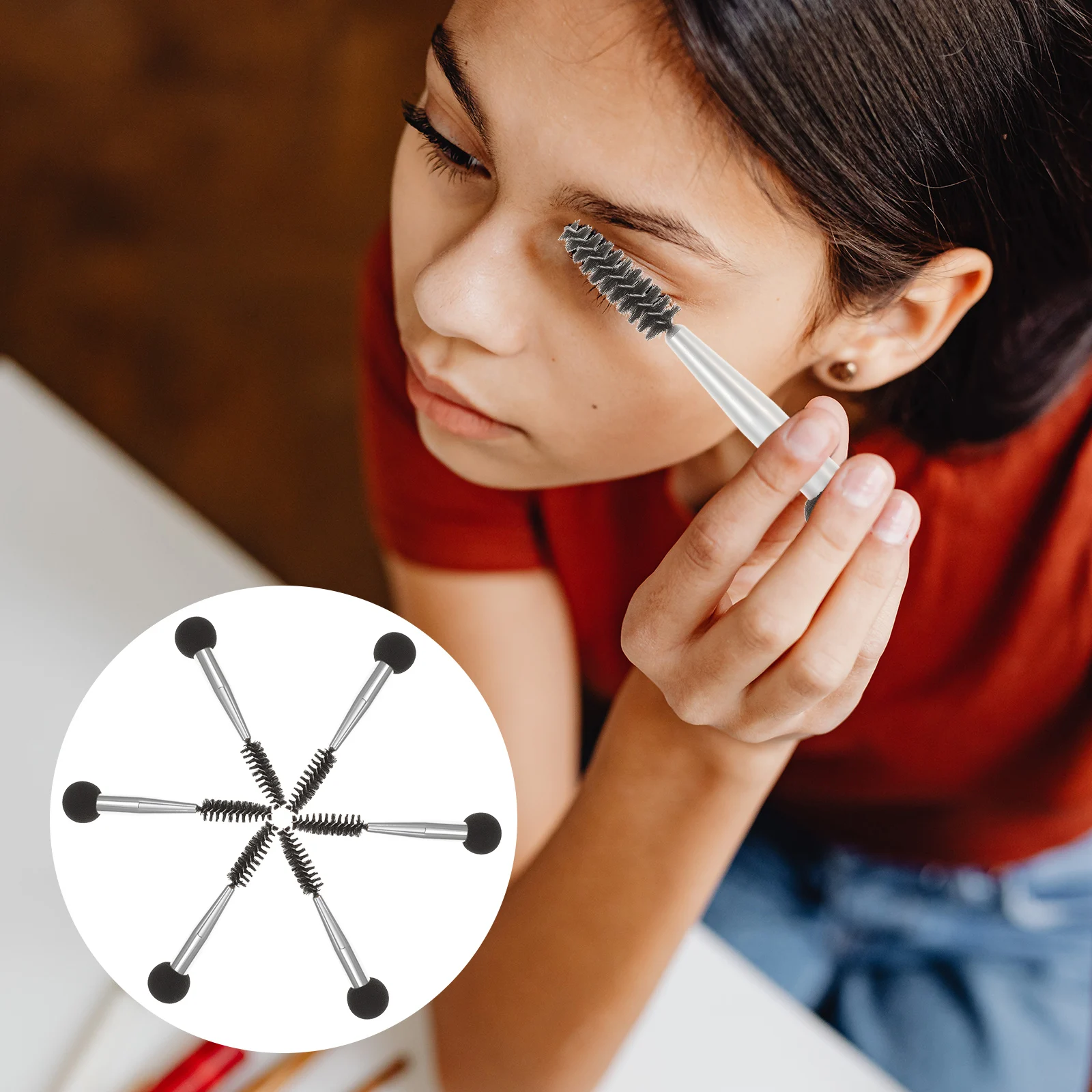 6Pcs Make-Up Schwamm Doppel Kopf Applikator Augenbraue Wimpern Mascara Pinsel Set Make-Up Schwamm Pinsel Lidschatten Pinsel