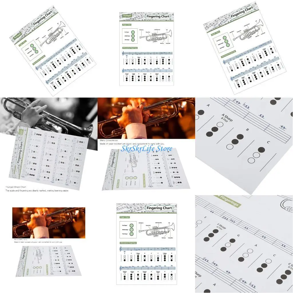 

E65E Таблица аккордов для трубы с визуальным расположением пальцев Аксессуар для обучения музыке