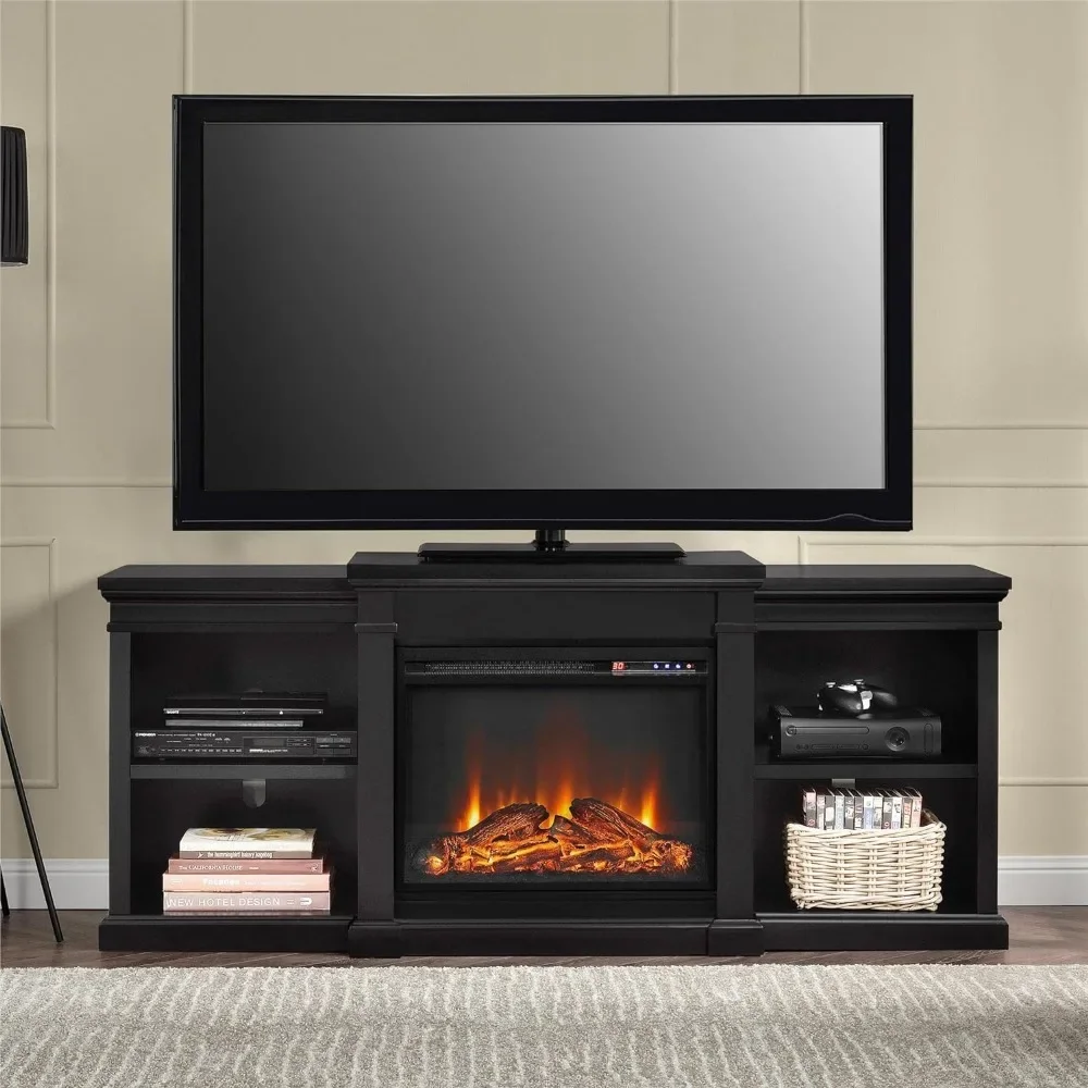 Electric Fireplace TV Stand for TVs up to 70", With 4 open Shelves (2 Adjustable) Adjust the Heat Settings and Set a Timer