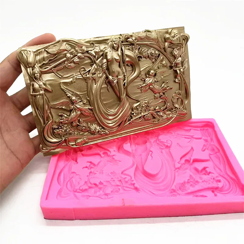 Fan Yong four mermaid relief silicone mold creative Nordic style DIY can make gypsum resin concrete tabletop ornaments view 5