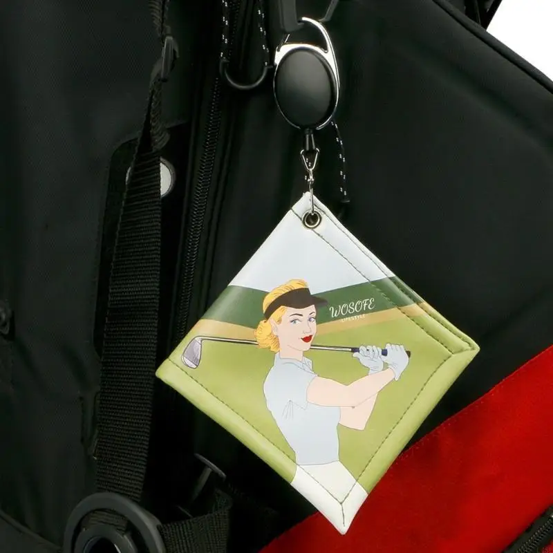 Square Golf Pocket Towel with Retractable Keychain Buckle Portable Golf Cleaner Golf Ball Clean Towel for Men Women 