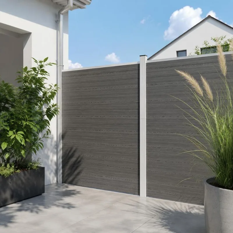 WPC Garten-Sichtschutzzaun 95 x 186 cm Rostbeständige Modulare Barriere mit Aluminiumkante Doppelseitige Holzmaserung