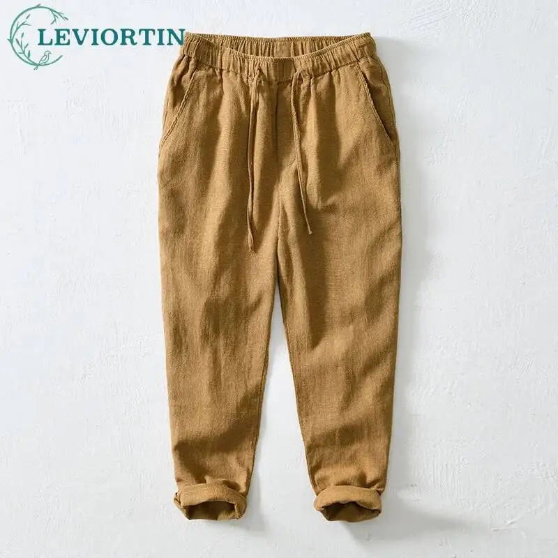 

Men's trendy versatile loose straight leg cropped pants with thin design, drawstring and elastic waist, solid color casual pants