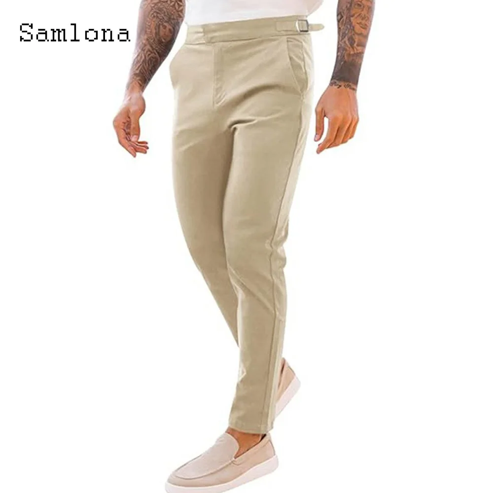 

Samlona Plus Size Mens Elegant Fashion Naples Suit Pants Khaki Soft Pocket Trouser Men's Luxury Formal Pencil Suits Pants New