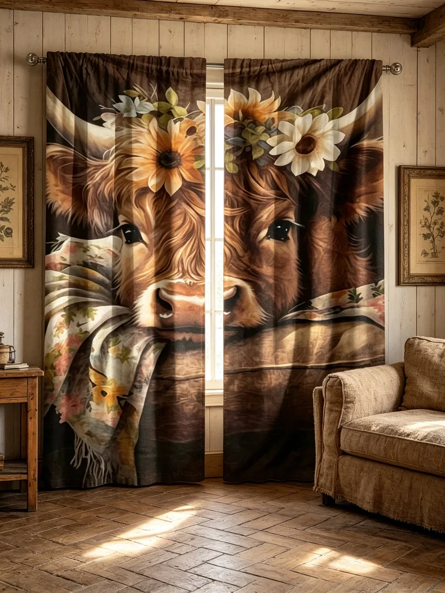 Rustic Cow Portrait Curtains for Living Room Home Decor Farmhouse Style Window Drapes