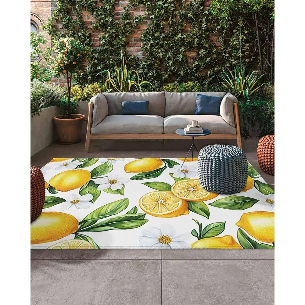 

Зеленые акварельные коврики для патио с цветком лимона — нескользящие, впитывающие для террасы, заднего двора, крыльца и кемпинга