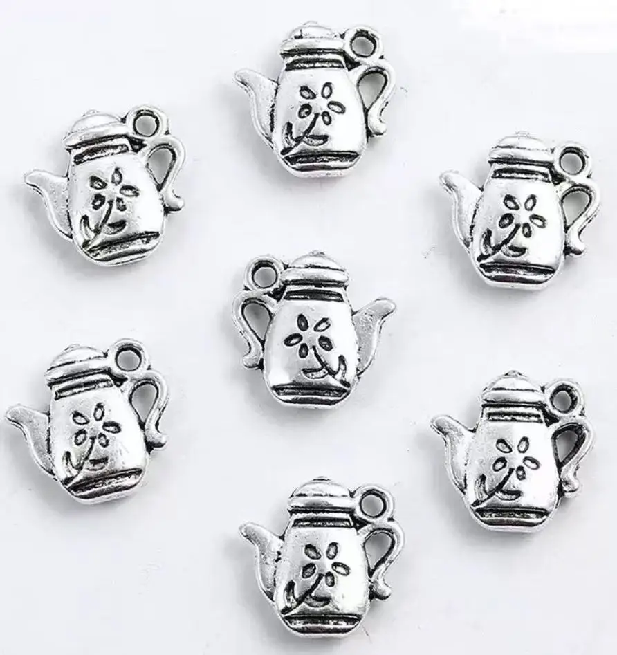 25pcs 12mm     Alloy matel tibetan silver 2sides  teapot pendnants        HWH0818