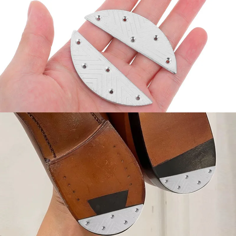 1쌍 금속 내마모성 힐 플레이트 밑창 수리 키트 및 나사, 남성용 부츠 하프문 힐 수리 플레이트용 신발 힐 가드 패드