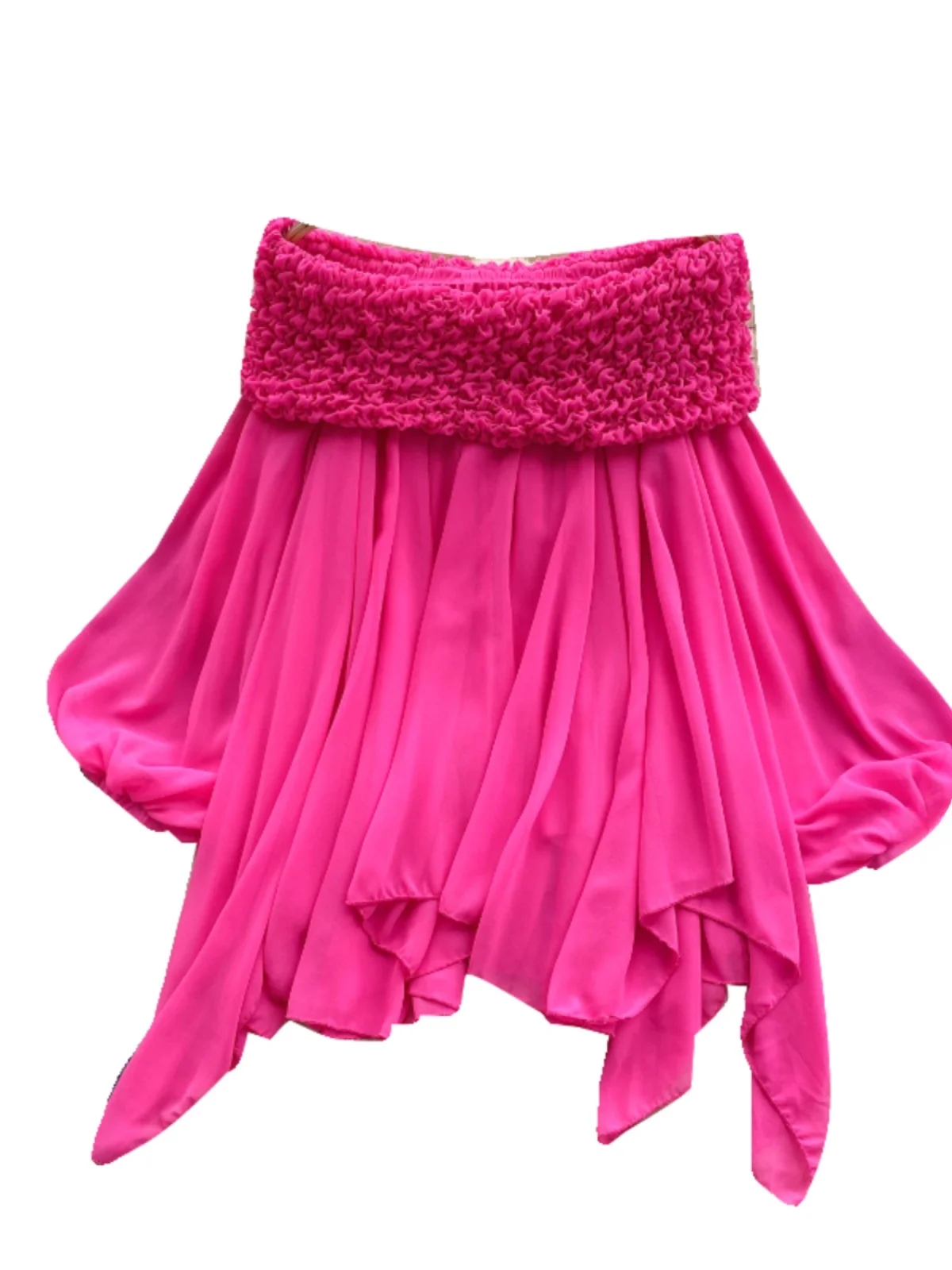 

Fairy T Heavy Embellied Bubble Sve Chiffon Top oulder Bared Korean Sle Long Sve Commute Wear Regular Fit