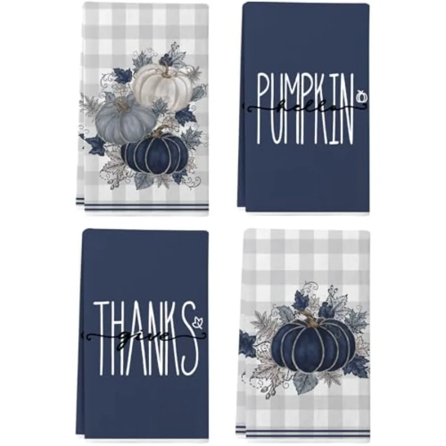 

Синий буйвол в клетку с тыквой, осенние кухонные полотенца 18x26 IhHello, тыква, благодарственные листья, осеннее украшение для дома в фермерском доме, ручная Т