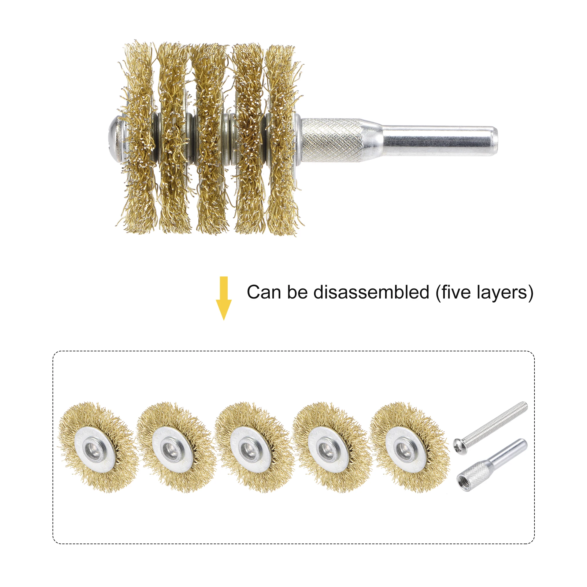 Uxcell 5 개 40mm x 34mm 6mm 생크, 스테인리스 스틸 황동 도금 크림프 와이어 휠 브러시