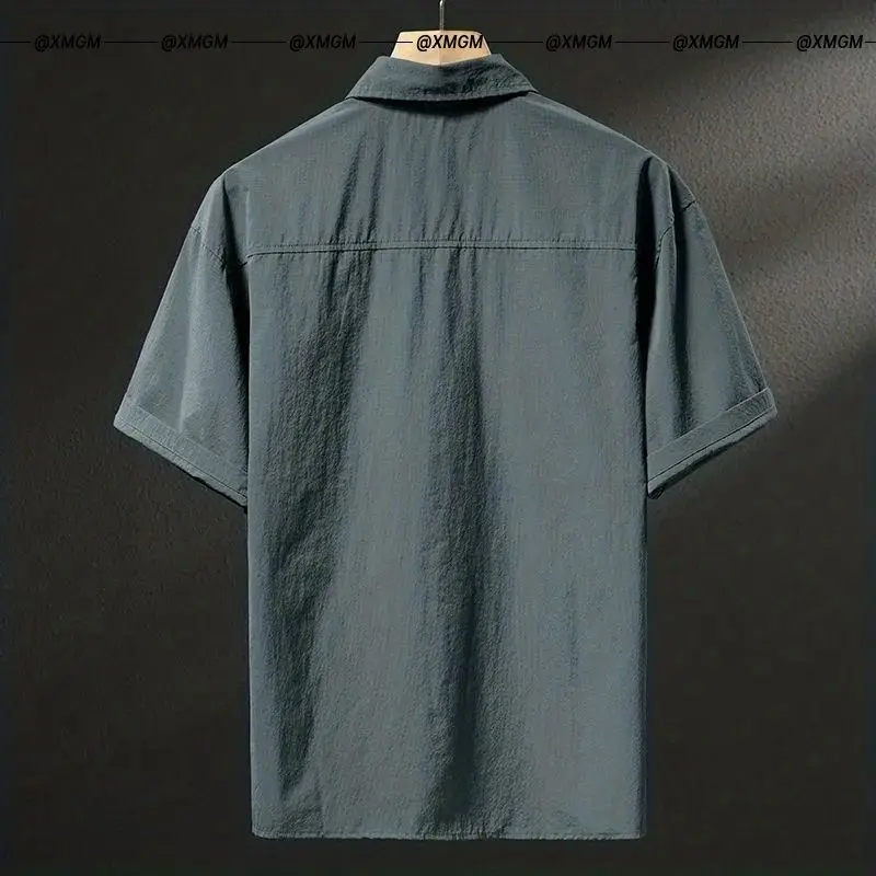 Summer Ice Silk American High-end Workwear Short-sleeved Shirt Men's Gray British Trendy Retro Loose T-shirt Polo Shirt