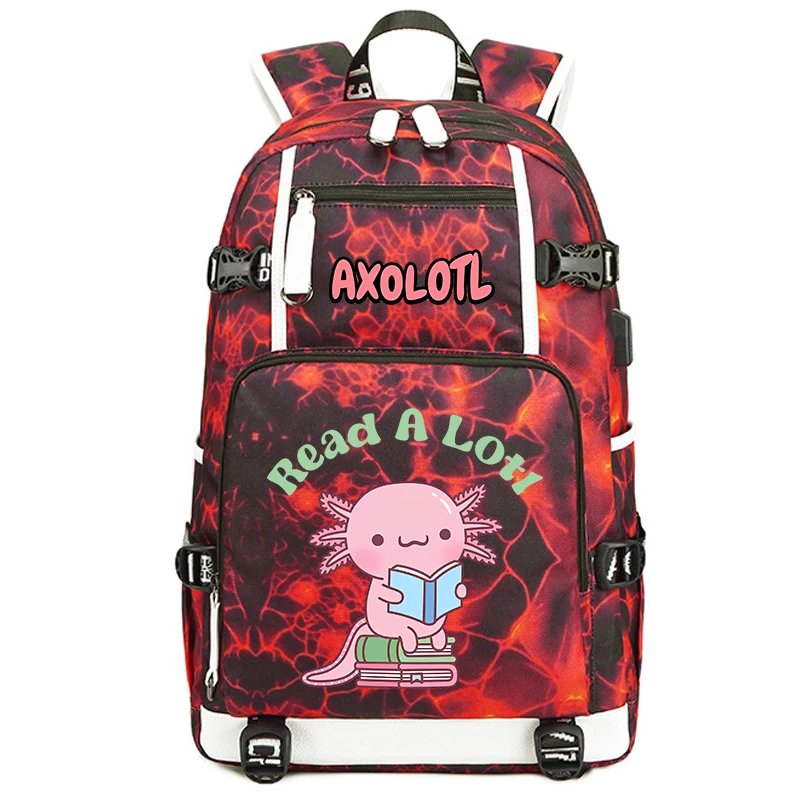 Mochila impressa Axolotl bonito para estudante, Mochila de grande capacidade, Bolsa de viagem ao ar livre