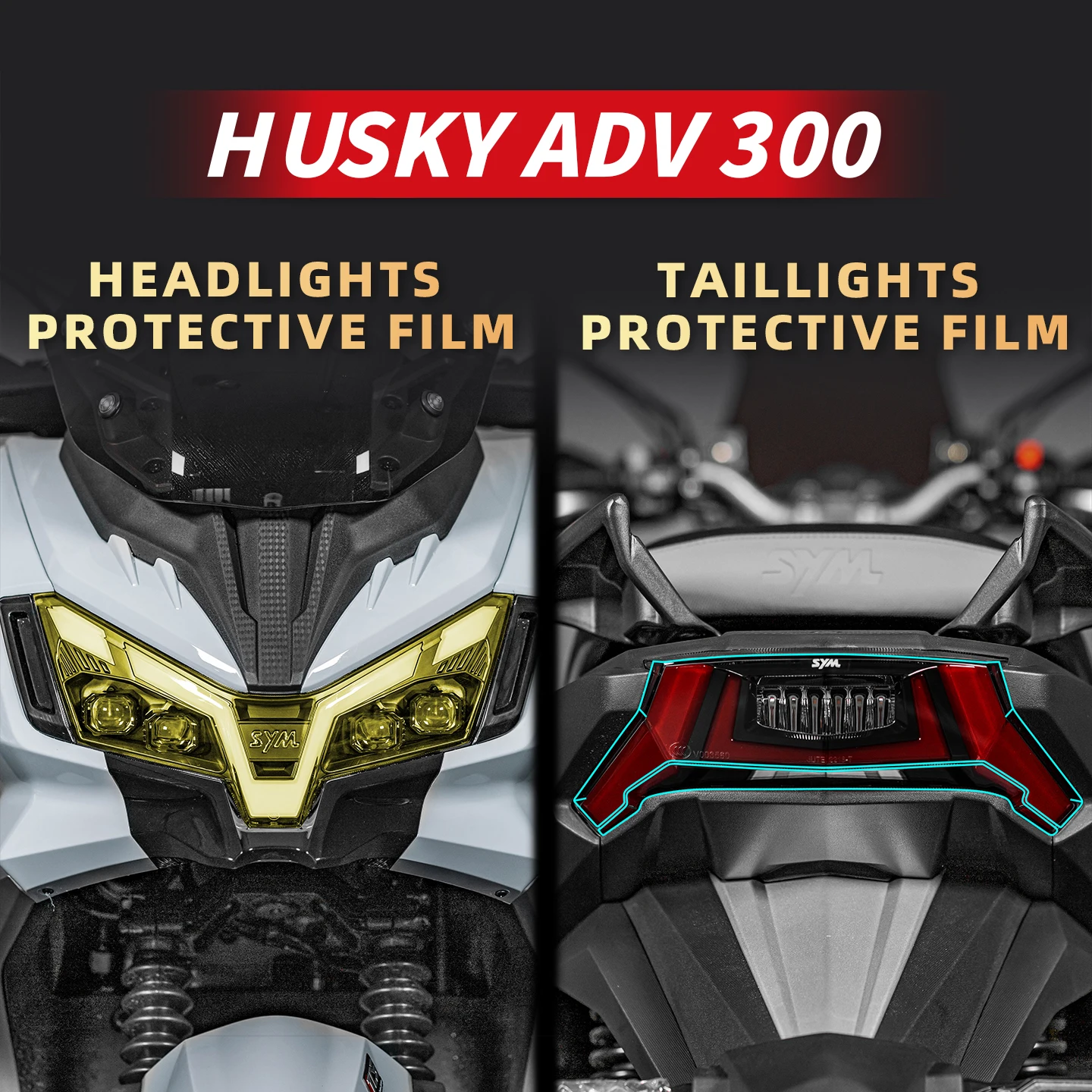 

Для SYM HUSKY ADV300 аксессуары для ламп мотоцикла, прозрачная защитная пленка, велосипедная фара и задний фонарь, ремонтные наклейки, наклейка