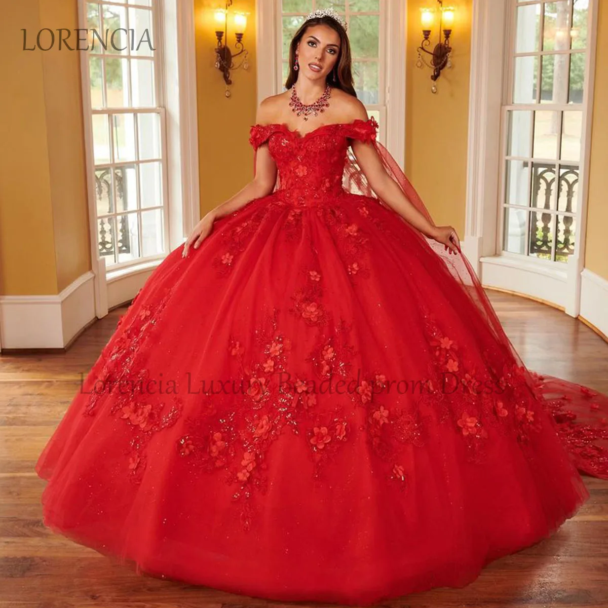 Red Mexican 2024 Quinceanera Dress Off The Shoulder Lace 3D Flowers Ball Gown Applique Sweet 15 16  Formsl Vestidos De XV Anos