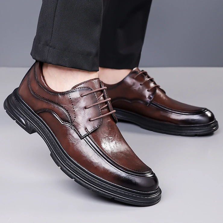 Fashion Cow Leather Platform Business Man Dress Shoes Designer Soft-soled Wedding Shoes for Men Spring Autumn Retro Loafers Male