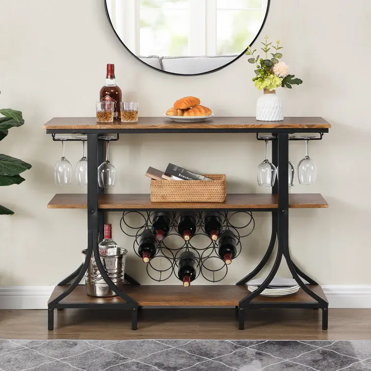 Best Seller Factory Direct Bar Trolley With Glass Shelves And Wine Rack, 3 Tier Home Bar Dining Truck With Glass Shelves