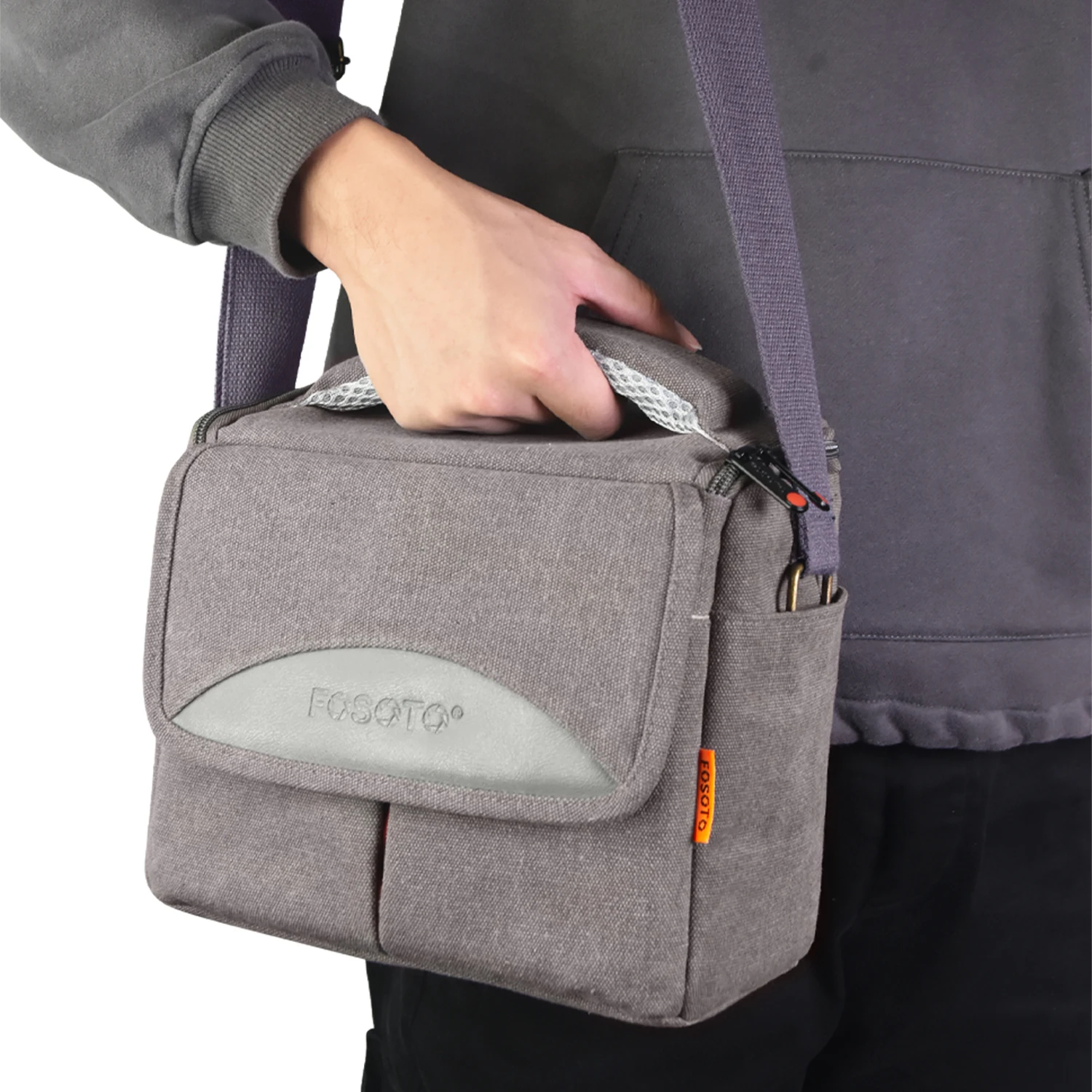 

FOSOTO Grey Shoulder Camera Bag Digital Retro Large Capacity Case Compatible with Canon SX70 SX420 SX500 FZ85 Nikon D5300 D5500