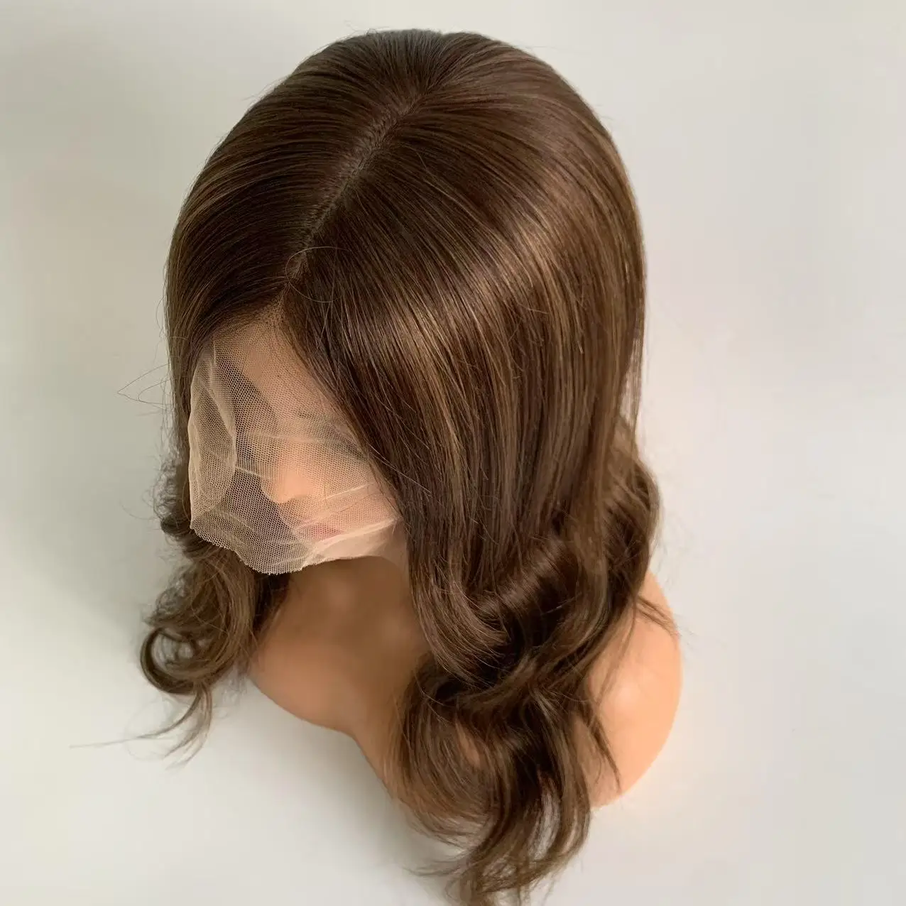 

# 4/8 коричневый шелковый верх, силиконовая крышка, полностью ручная завязка, медицинский бесклеевой парик, замена европейских человеческих волос