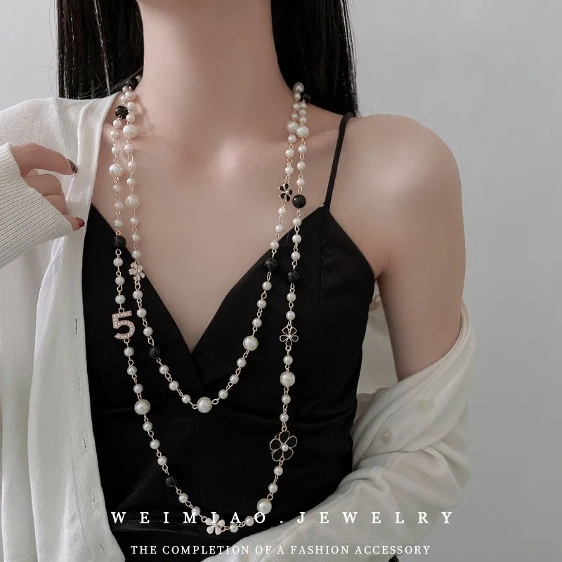 Flower necklace pearl necklace long sweater chain luxury necklace Multi layered necklace chokers necklaces for women