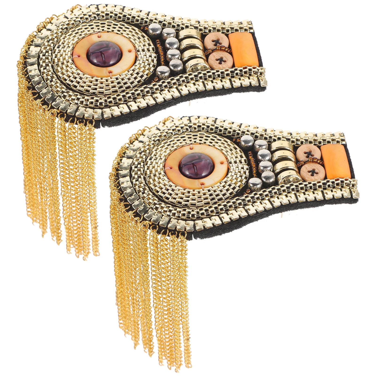 

2pcs Tassel Chain Shoulder Epaulettes Rhinestones Cloth Accessory Vintage Metal Dangle Epaulet For Women Shoulder Jewelry Decor