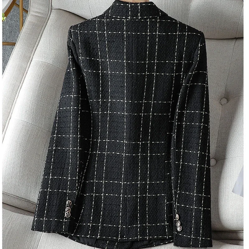 Tweed White Plaid Long-sleeved Top Jacket Women\'s Autumn and Winter New Korean Style Fashionable Elegant Loose Casual Suit ZL426