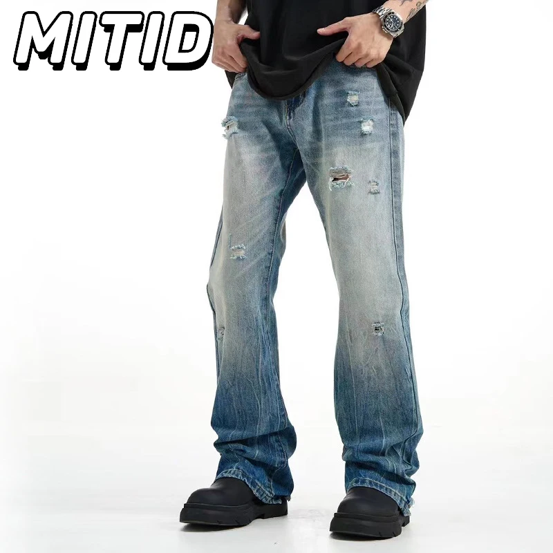 

2026 New Mens Jeans High Street Baggy Ripped Denim Pants Y2k Streetwear Man Summer Fashion Casual Designer Wide Leg Trousers Men