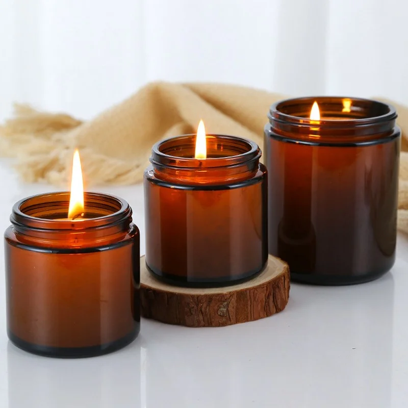 Amber Glass Candle Jars with Lid, Round Cosmetic Empty Jar, DIY Aromatherapy Candles, Salon Lotion Cream Storage, 100ml, 6Pcs