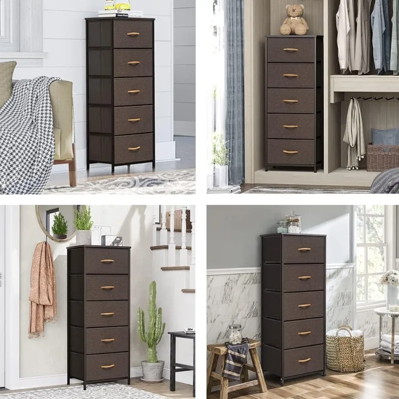 Vertical Dresser Storage Tower - Sturdy Steel Frame, Wood Top, Easy Pull Fabric Bins - Organizer Unit for Bedroom