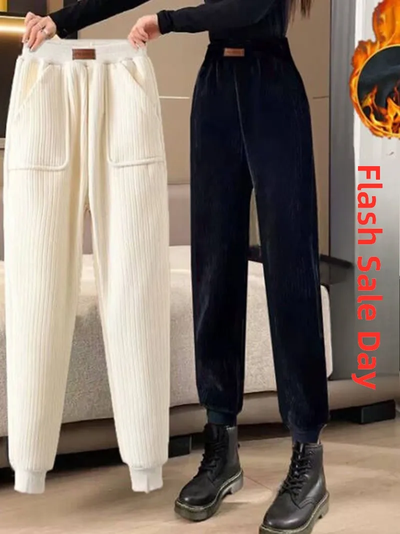 

Женские осенне-зимние териленовые спортивные брюки на подкладке, свободные утягивающие повседневные спортивные штаны с высокой талией, длинные брюки