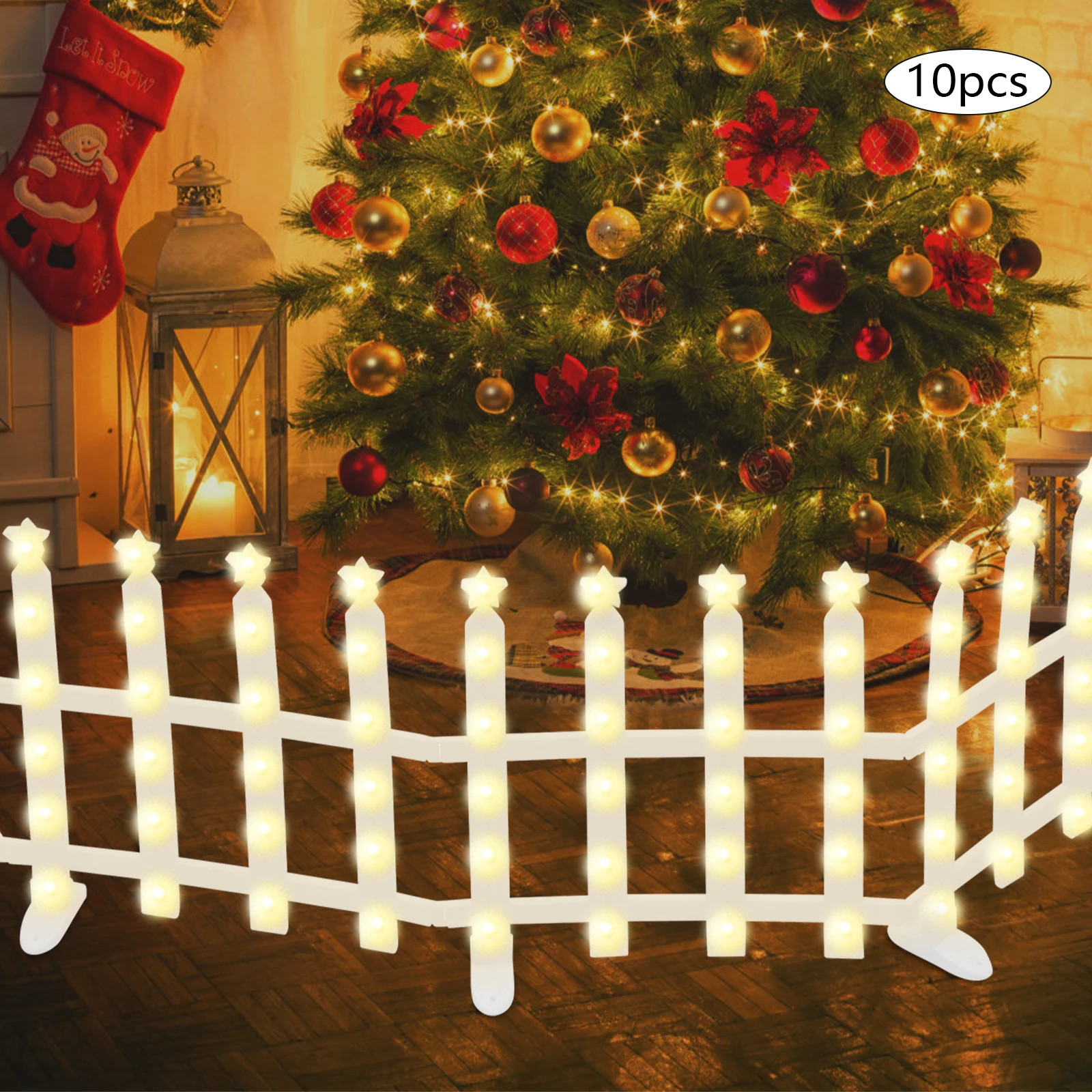 

10PCS Christmas Decorations LED Light, Christmas Fence Lights, 2 Modes Star Decorative Lights for Holiday 38cm Indoor &outdoor